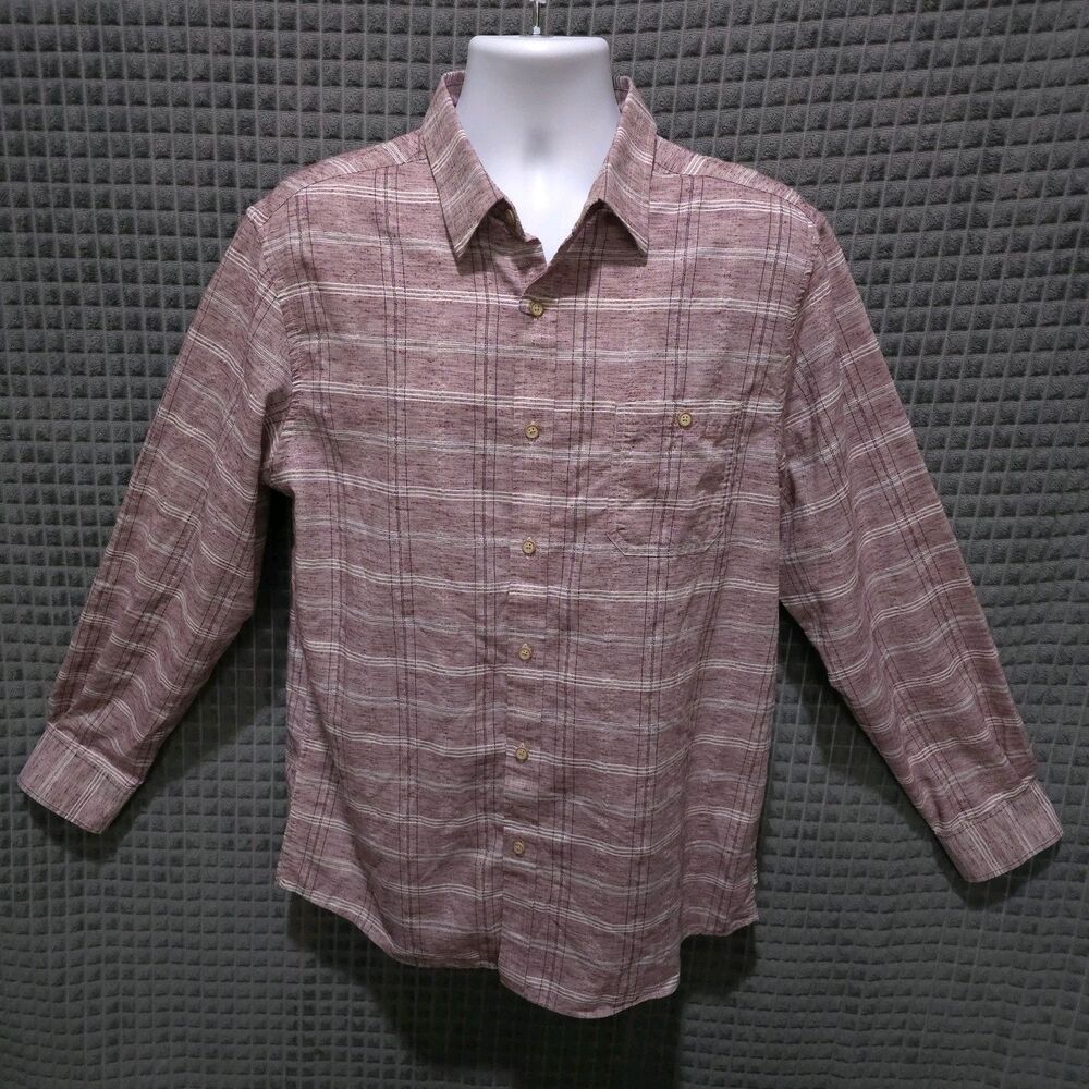 Button Long Sleeve Collared Shirt Mens Lg NWT Maroon Stripe Lightweight Cotton